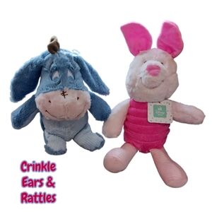 Disney Baby Eeyore & Piglet Plush Set Crinkle Ears Rattle